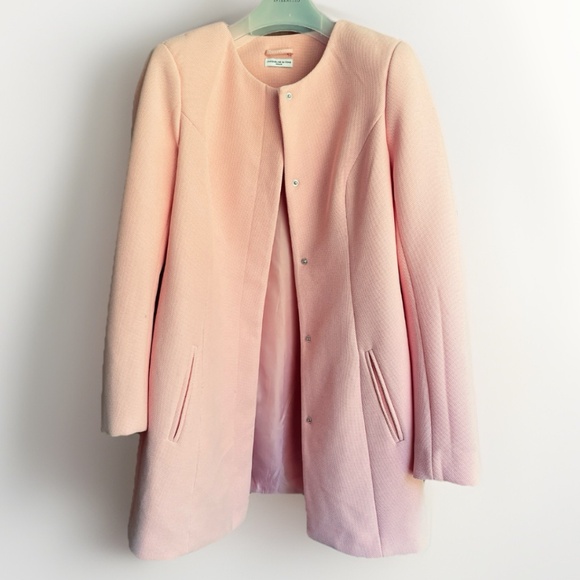 Jacqueline de Yong Lined Coatigan Long Collarless Jacket Apricot Pink Size M - Picture 1 of 15